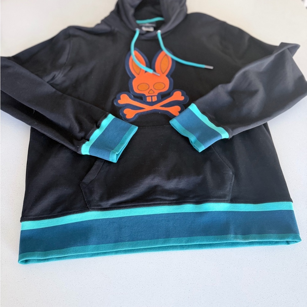 Psycho Bunny Black Hoodie with Teal Accents